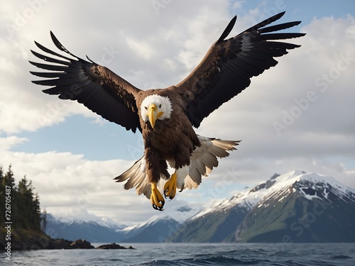 Steller sea eagle in flight Generative Ai