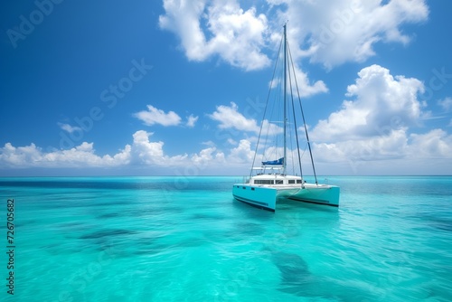 White catamaran on azure water against blue sky © Tymofii
