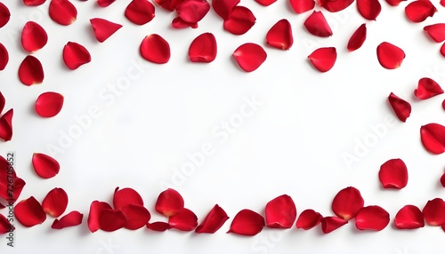 red rose petals frame in white room, free space
