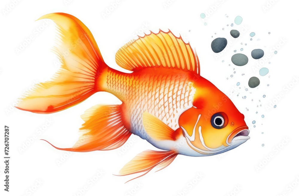 Goldfish pet digital brush oil painting illustration isolated on white background, gold fish swimming acrylic color drawing animal cartoon. Goldfish pet digital brush oil painting illustration isolated on white background, gold fish swimming acrylic color drawing animal cartoon.