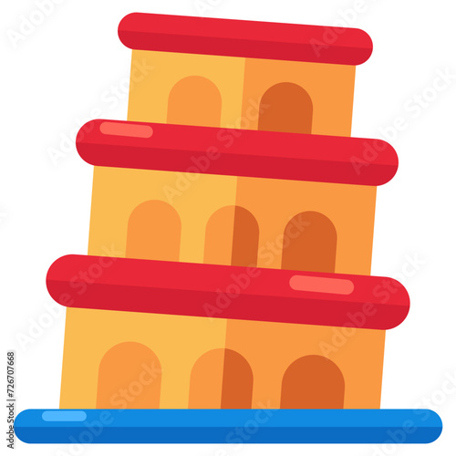 A flat design icon of pisa tower