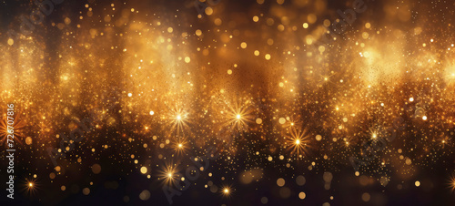 Abstract background with golden fireworks, sparkles, shiny bokeh glitter lights