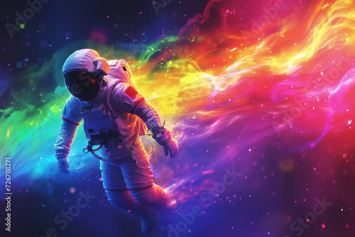 Astronaut Dancing in Cosmic Nebula. An astronaut caught in an elegant dance amidst the colors of a cosmic nebula. © AI Visual Vault