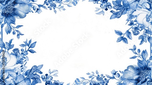 a watercolour chinoiserie frame with delicate blue outlines, exuding vintage charm and sophistication, presented in high resolution and isolated on a pristine white background. SEAMLESS PATTERN.