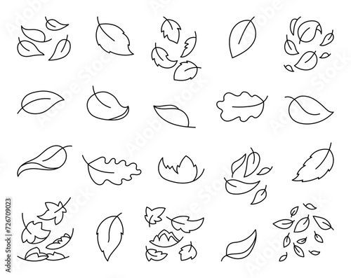 Autumn leaves fall. Coloring Page. Nature plant. Hand drawn style. Vector drawing. Collection of design elements.