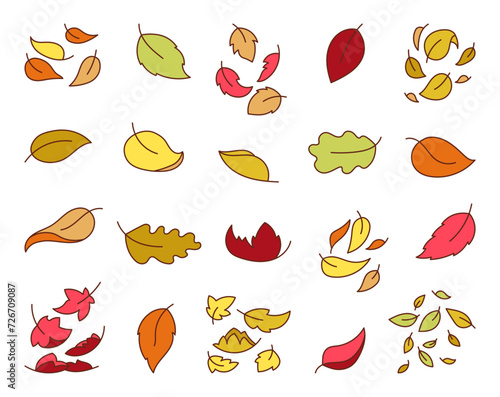Autumn leaves fall. Nature plant. Hand drawn style. Vector drawing. Collection of design elements.