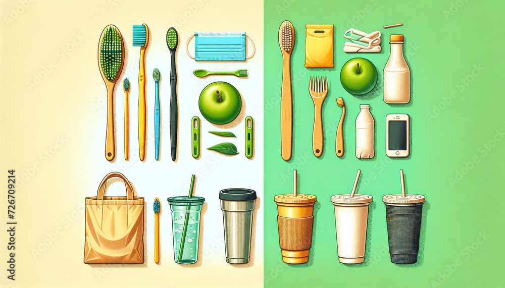 Fototapeta premium Assorted Reusable and Disposable Items Layout