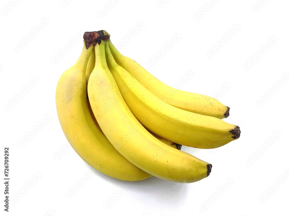 Photo of a group of ripe bananas, isolated on white background.
Banana is a popular fruit with a rich history dating back centuries. 