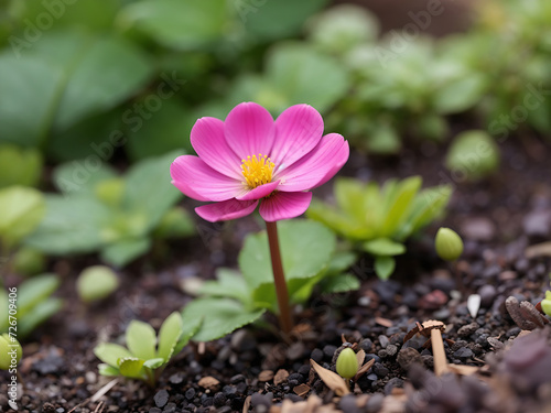 tiny single flower in garden Generative Ai