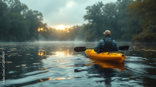 Man Kayaking Down River