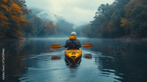 Man in Yellow Kayak on River