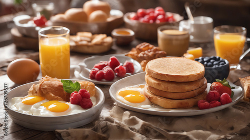 A realistic 4HD image that shows various typical breakfast supplies