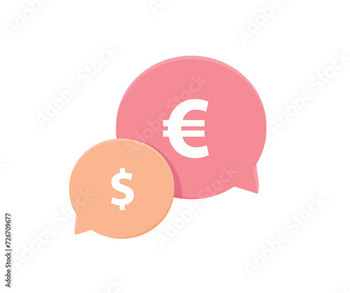 Currency Exchange Concept Illustrated With Dollar and Euro Speech Bubbles. Vector Illustration.
