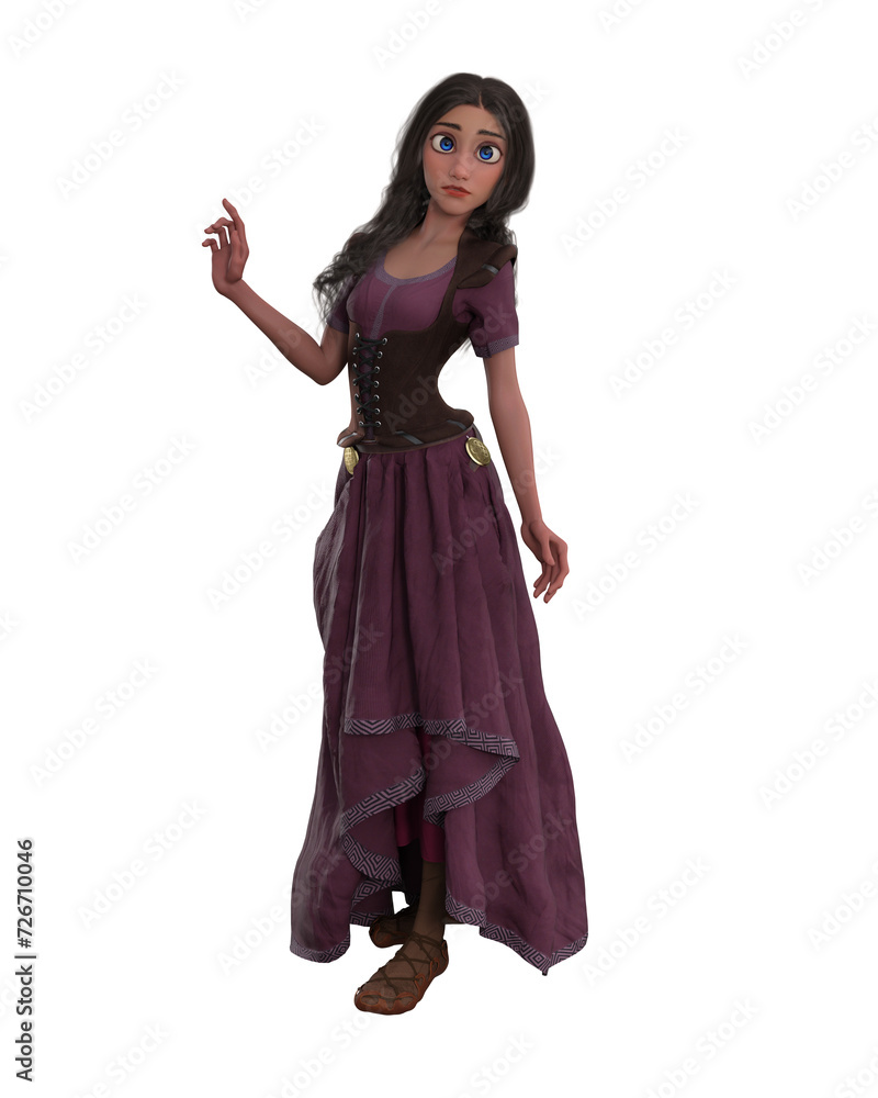 Medieval girl 3D cartoon character. Isolated 3D render. Medieval girl 3D cartoon character. Isolated 3D render.