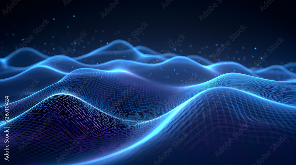 Futuristic technology background of digital glowing waves and network system Futuristic technology background of digital glowing waves and network system