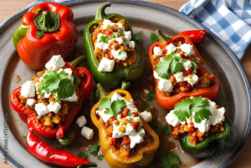 Vegetarian chillistuffed peppers with fet