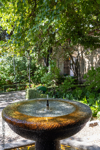 Ornamental fountain in the garden of Calixto and Melibea, Salamanca, Spain