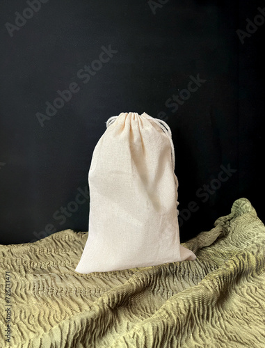Cotton drawstring pouch with black background