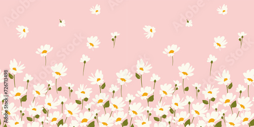 Abstract floral seamless border with chamomile. Trendy hand drawn textures. Modern abstract design for,paper, cover, fabric and other