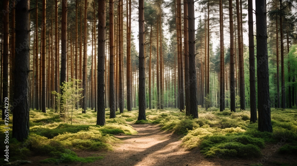 Fototapeta premium A Path Through a Forest With Mature Trees