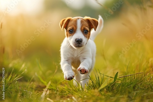 Vibrant Jack Russell Puppy Joyfully Frolicking In Spacious Fields With Ample Room For Text: Perfectly Balanced And Centered Photograph