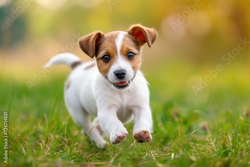 Vibrant Jack Russell Puppy Joyfully Racing Through Expansive Fields Offers Ample Room For Text, Beautifully Symmetrical Photo