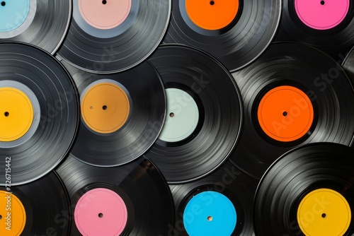 Assorted Vinyl Records In Different Colors With Paper Labels On White Backdrop