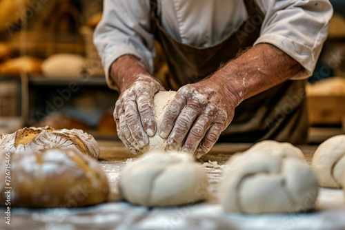Baker Expertly Prepares Dough For Delicious Bread In Bustling Bakery