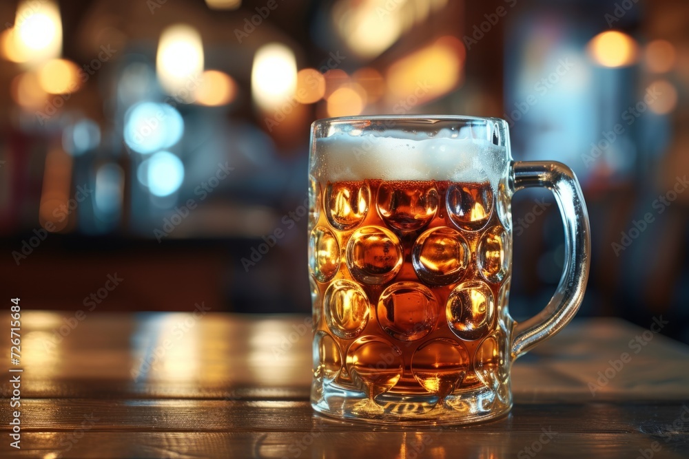 Elevated Beer Mug In A Cozy Bar Atmosphere: Perfectly Symmetrical Closeup Elevated Beer Mug In A Cozy Bar Atmosphere: Perfectly Symmetrical Closeup