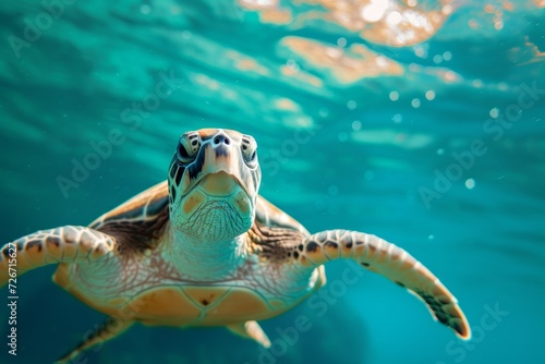 Cheerful Turtle Wearing Memeworthy Smile, Swimming In The Vibrant Sea © Anastasiia