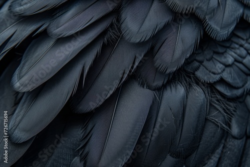 Symmetrical Closeup Of Intricate Black Feather Textures In High-Resolution Digital Art: Copy Space