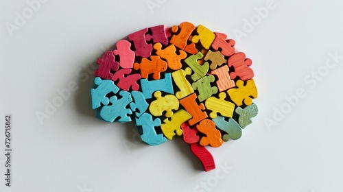 Colorful wooden geometric puzzle brain model. Neurodiversity concept.