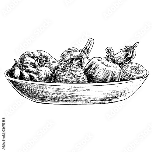 Healthy Vegetables  on pot - old style art vintage