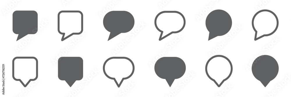 Set of chat icons. Speech bubble symbol, empty bubbles, speech balloon, message, comment, social media, app. Dialogue, talk, vector. Set of chat icons. Speech bubble symbol, empty bubbles, speech balloon, message, comment, social media, app. Dialogue, talk, vector.