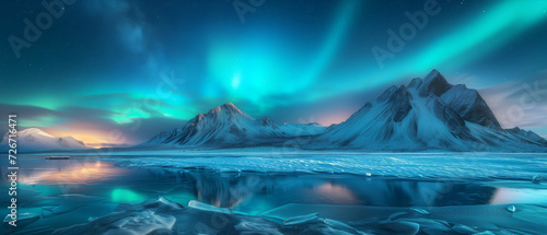 Majestic Northern Lights Over Snow-Clad Peaks: A Spectacular Fusion of Night Sky and Arctic Landscape