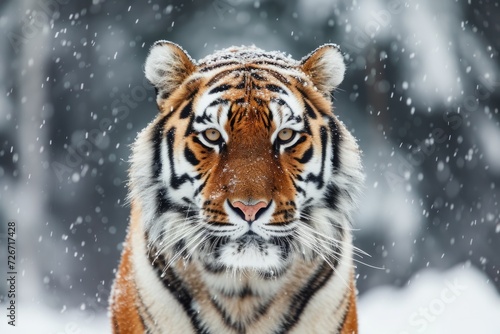 Fearsome Tiger Confronts Viewer In Perfectly Symmetrical Photo Taken In Snowy Forest,