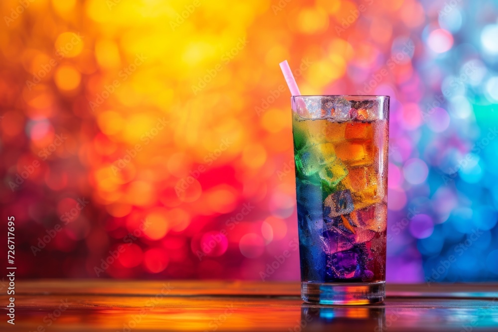 Lgbtq Celebration In A Vibrant Rainbow Cocktail: Symmetrical Photo On Table Lgbtq Celebration In A Vibrant Rainbow Cocktail: Symmetrical Photo On Table