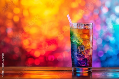 Lgbtq Celebration In A Vibrant Rainbow Cocktail: Symmetrical Photo On Table