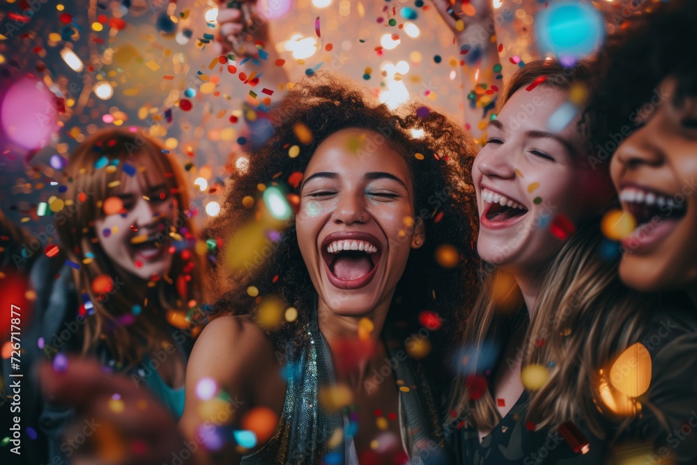 Energetic Youth Rejoice And Dance With Joy At A Lively New Year's Eve Celebration - Symmetrical Photo, Centered Energetic Youth Rejoice And Dance With Joy At A Lively New Year's Eve Celebration - Symmetrical Photo, Centered