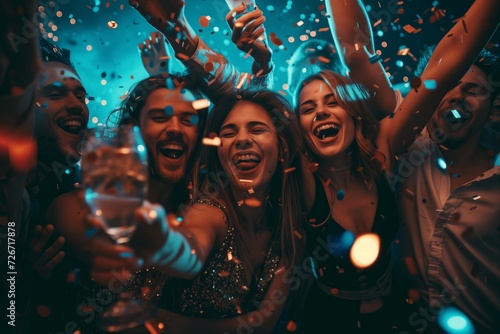 Young, Vibrant Friends Celebrate And Dance Joyously At Lively New Years Eve Party