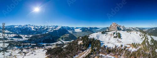 Beautiful view on snowy Grosser Mythen peak in canton of Schwyz in Switzerland as seen from Rotenflue © Martin Valigursky