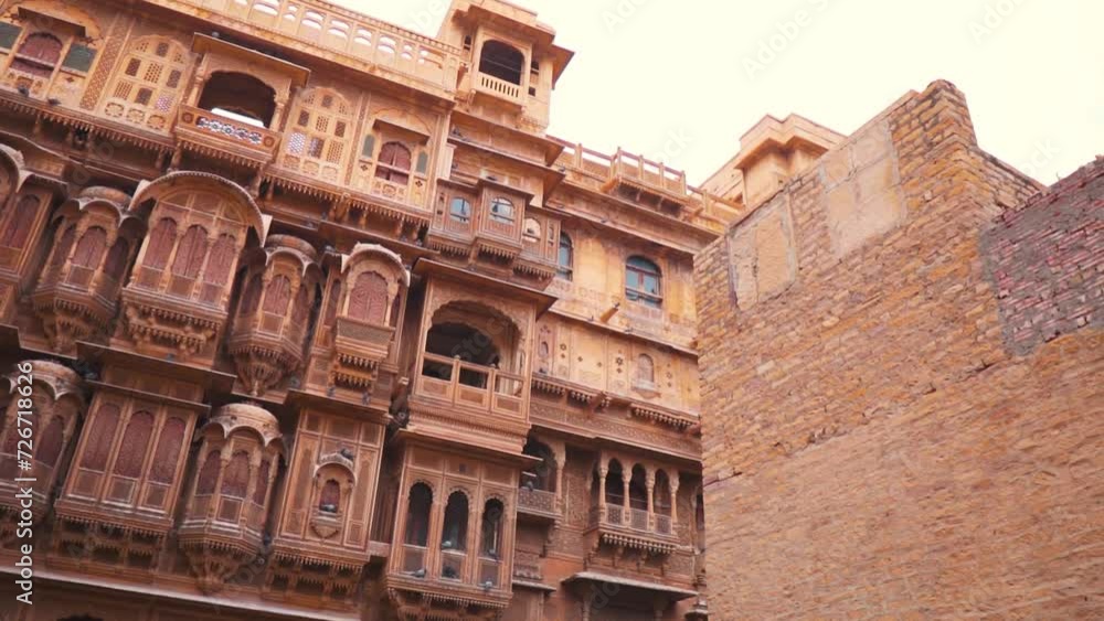 Patwon Ki Haveli, old Indian architecture made from sand stones at Jaisalmer, Rajasthan, India. Beautiful carvings of wall and windows. Patwon Ki Haveli, old Indian architecture made from sand stones at Jaisalmer, Rajasthan, India. Beautiful carvings of wall and windows.