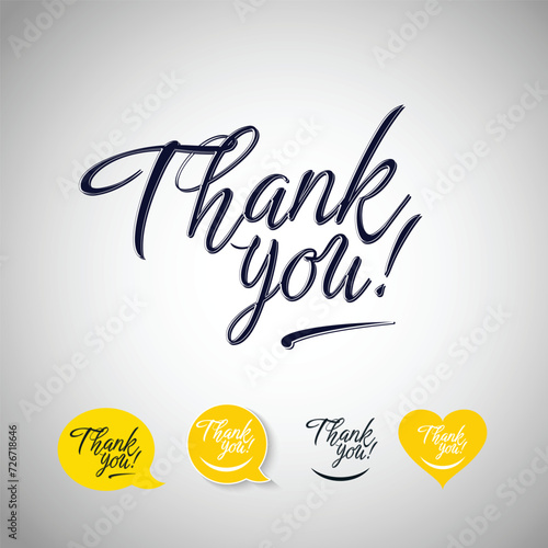 Thank you hand lettering, four emotion icons