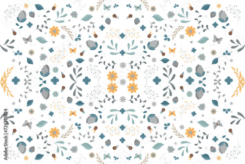 Small Floral Seamless Texture with Delicate Wild Flowers. Girlie Rapport for Cloth, Cotton, Underwear in Trendy Country Style. Colorful Seamless Pattern with Tiny Flowers. Vector Background.