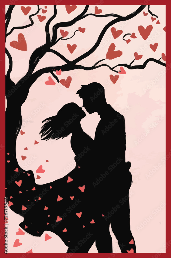 Minimalist art of a man and a woman hugging under a tree customized vector illustration design Minimalist art of a man and a woman hugging under a tree customized vector illustration design