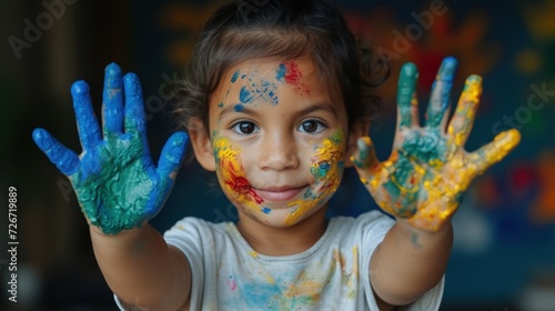 Young Artist Showing Off Colorful Painted Hands