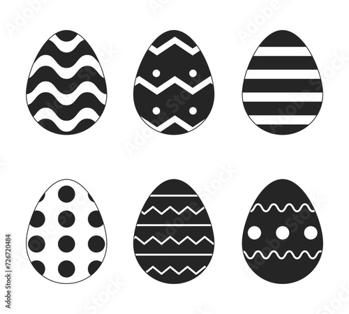 Springtime painted eggs black and white 2D line cartoon objects set. Resurrection holiday easter-eggs isolated vector outline items collection. Eastereggs pattern monochromatic flat spot illustrations