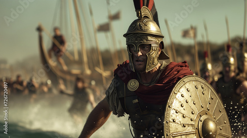 A Roman centurion commands his troops during an amphibious beach landing photo