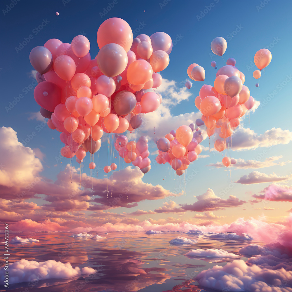 sky with pastel balloons. card for holiday, birthday, celebration. Freedom, sense of tranquility and joy concept. warm wishes and cheerful vibes. sky with pastel balloons. card for holiday, birthday, celebration. Freedom, sense of tranquility and joy concept. warm wishes and cheerful vibes.