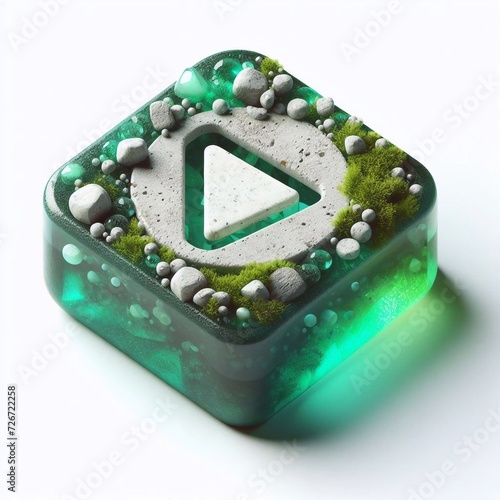 Play button made of Concrete blent with green glass. AI generated illustration photo